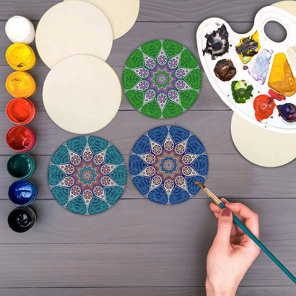 3-100Pcs Unfinished Round Wood Slices 1cm-10cm DIY Crafts Wooden Circle Discs Christmas Jewelry Painting Wedding Ornament Decor