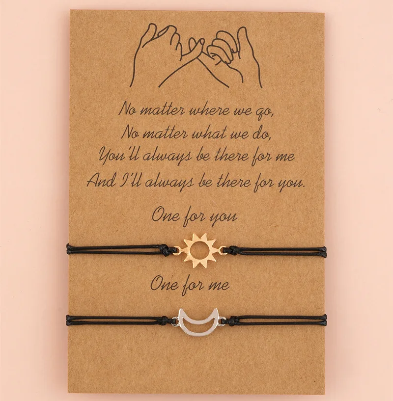 2pcs/set Minimalist Sun Moon Charm Couple Bracelet Friendship Jewelry Gift Handmade Adjustable Braided Rope Bracelets Wholesale