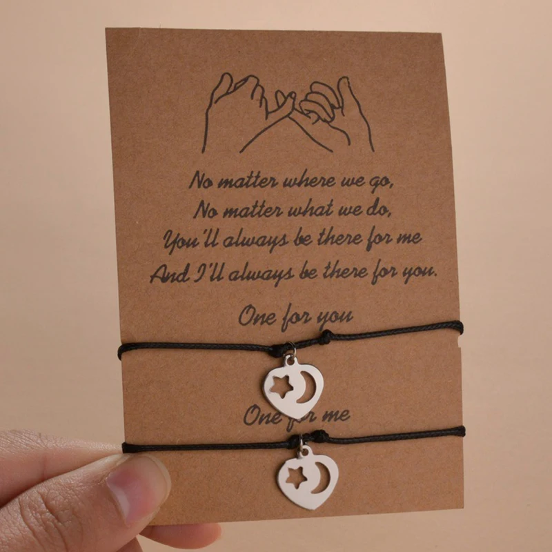 2pcs/set Minimalist Sun Moon Charm Couple Bracelet Friendship Jewelry Gift Handmade Adjustable Braided Rope Bracelets Wholesale