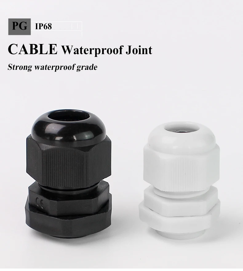 1/2/5/10pcs Waterproof Cable Gland Cable Entry IP68 PG7-PG36 White/Black Nylon Plastic Connector Joint