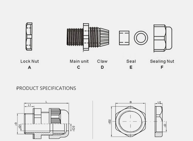1/2/5/10pcs Waterproof Cable Gland Cable Entry IP68 PG7-PG36 White/Black Nylon Plastic Connector Joint