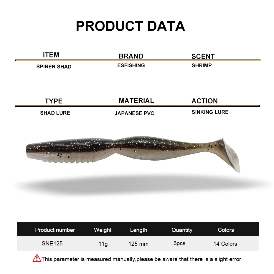 ESFISHING Soft Fishing Lures Spiner Shad 100mm125mm Spindle Jigging SwimBait Pesca Zander Pike Perch Walleye