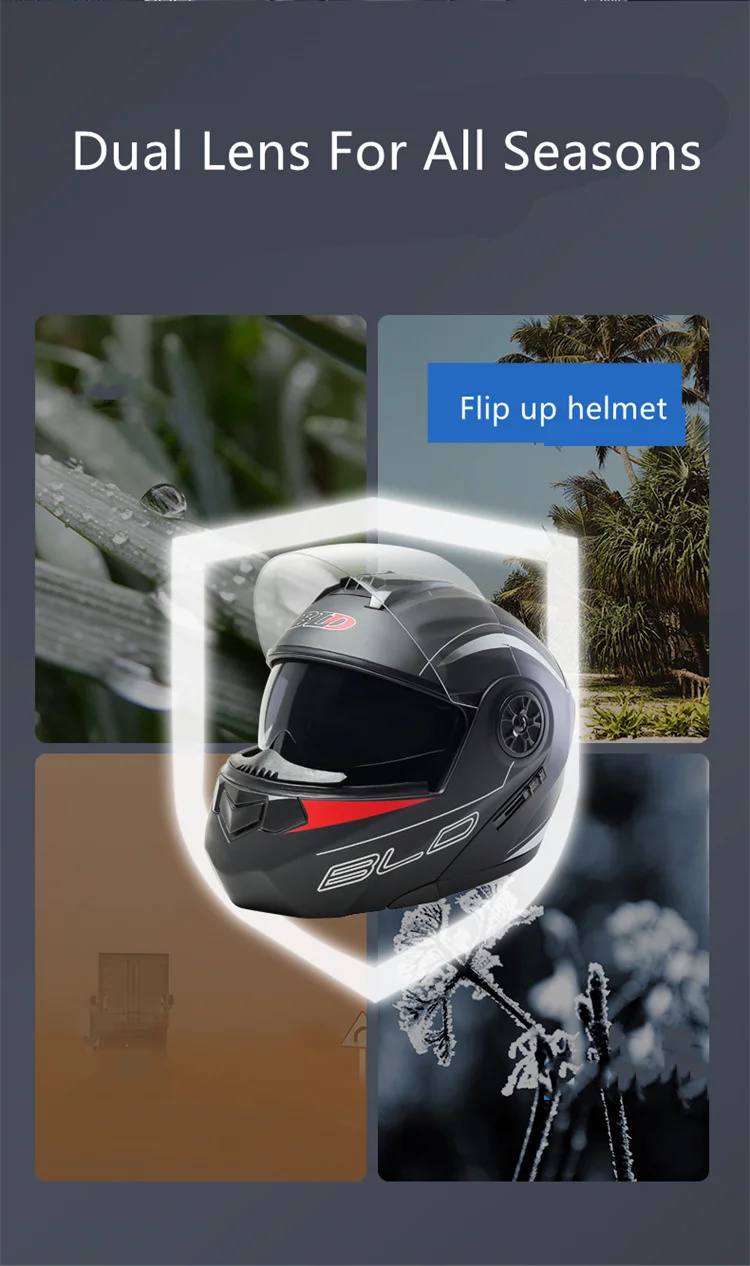 BLD Modular Dual Lens Motorcycle Helmet Safety Downhill Flip Up Helmets Professional Motocross Racing Full Face Casco Moto