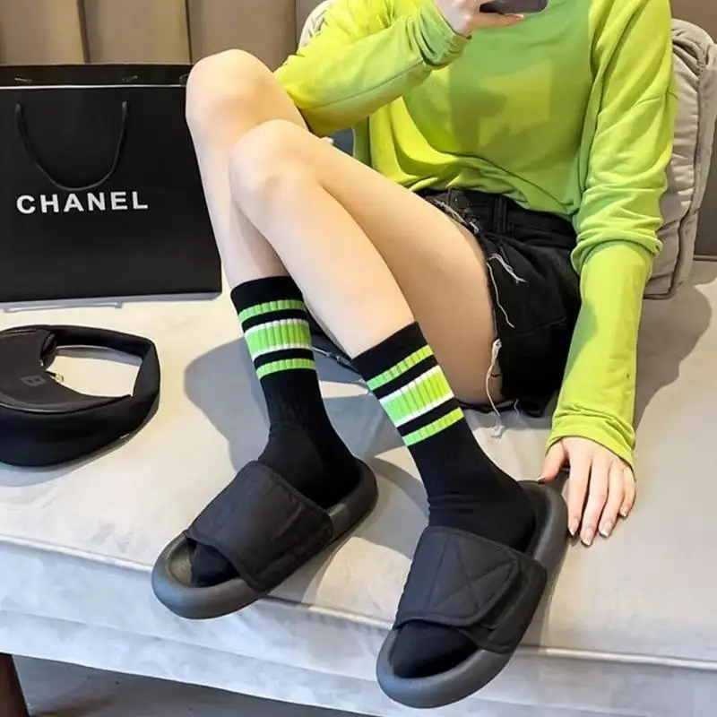 5 Pairs Women's Socks Cute Harajuku Warm Sock Simple Colorful Striped Short Socks Fashion Spring Autumn Women's Mid Length Socks