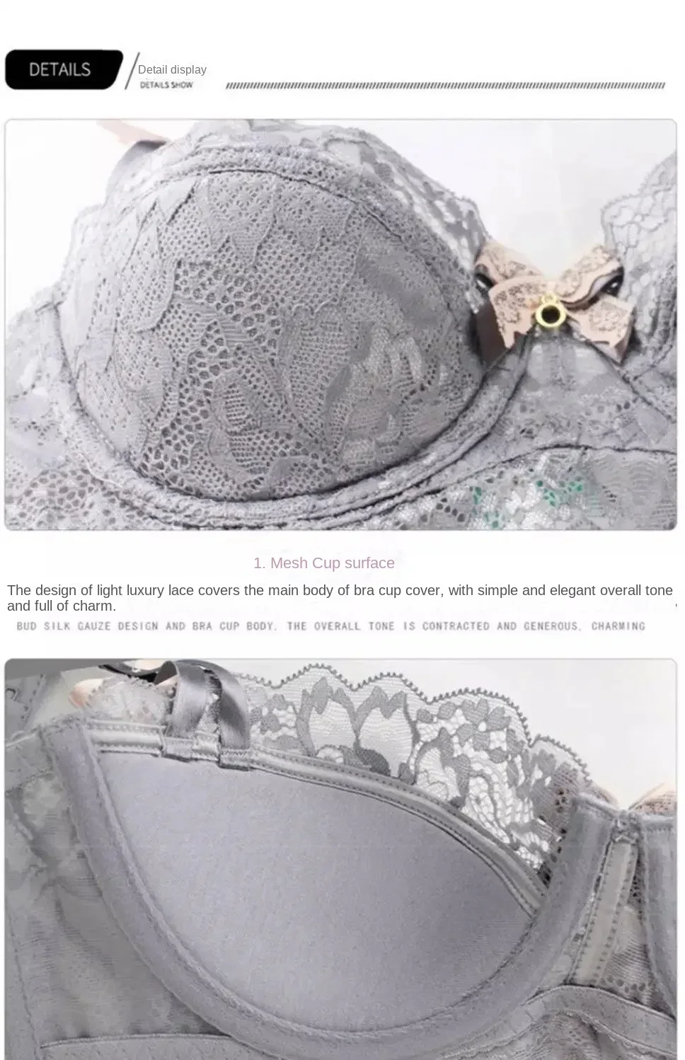 MOYISU 1/2 Ear AB Cup Pure Desire Girl Bra Set | Pull-up Bra Set With Bow Breathable French Lace Bra | Anti-Slip Cup Date Night