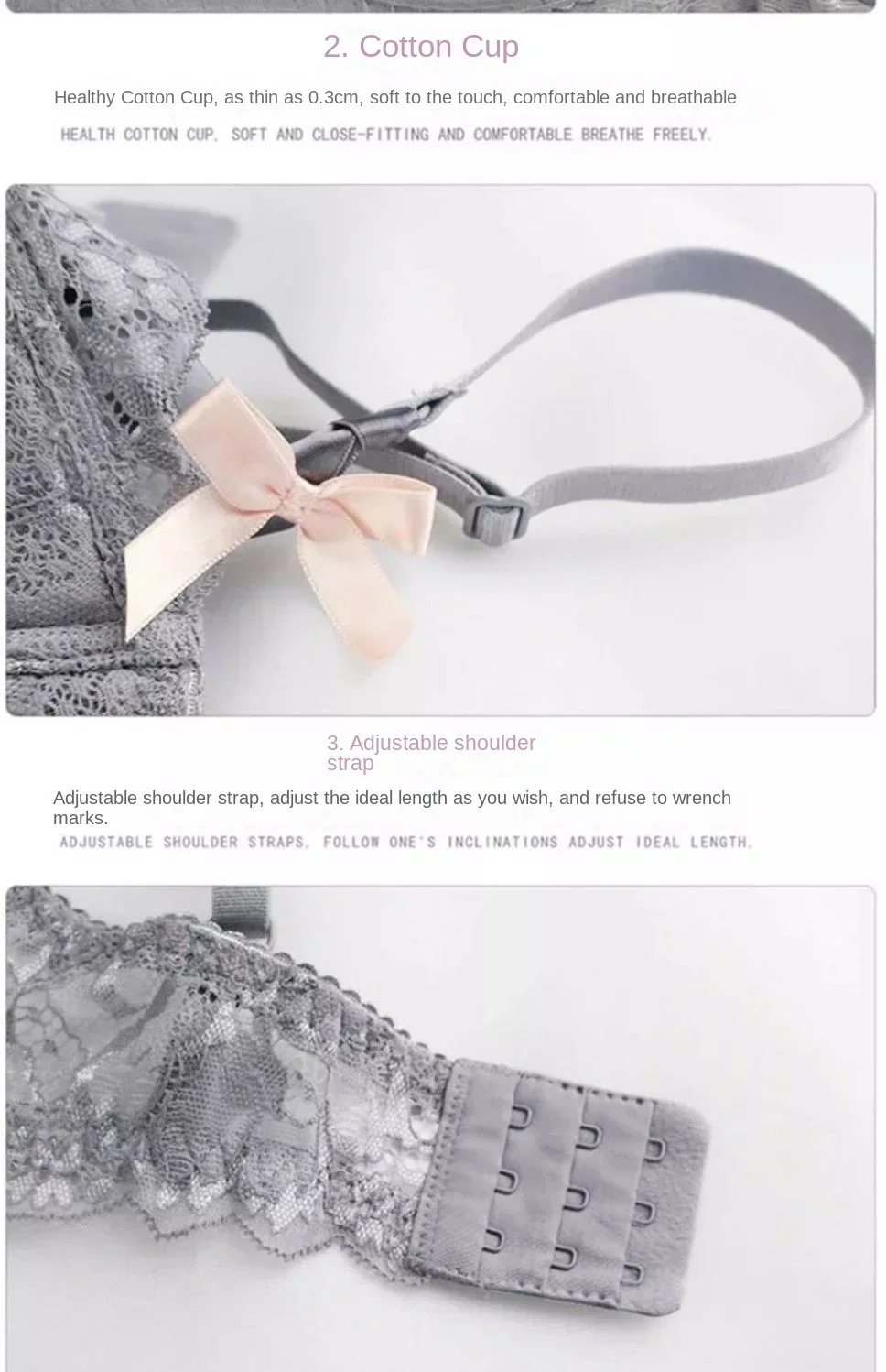 MOYISU 1/2 Ear AB Cup Pure Desire Girl Bra Set | Pull-up Bra Set With Bow Breathable French Lace Bra | Anti-Slip Cup Date Night