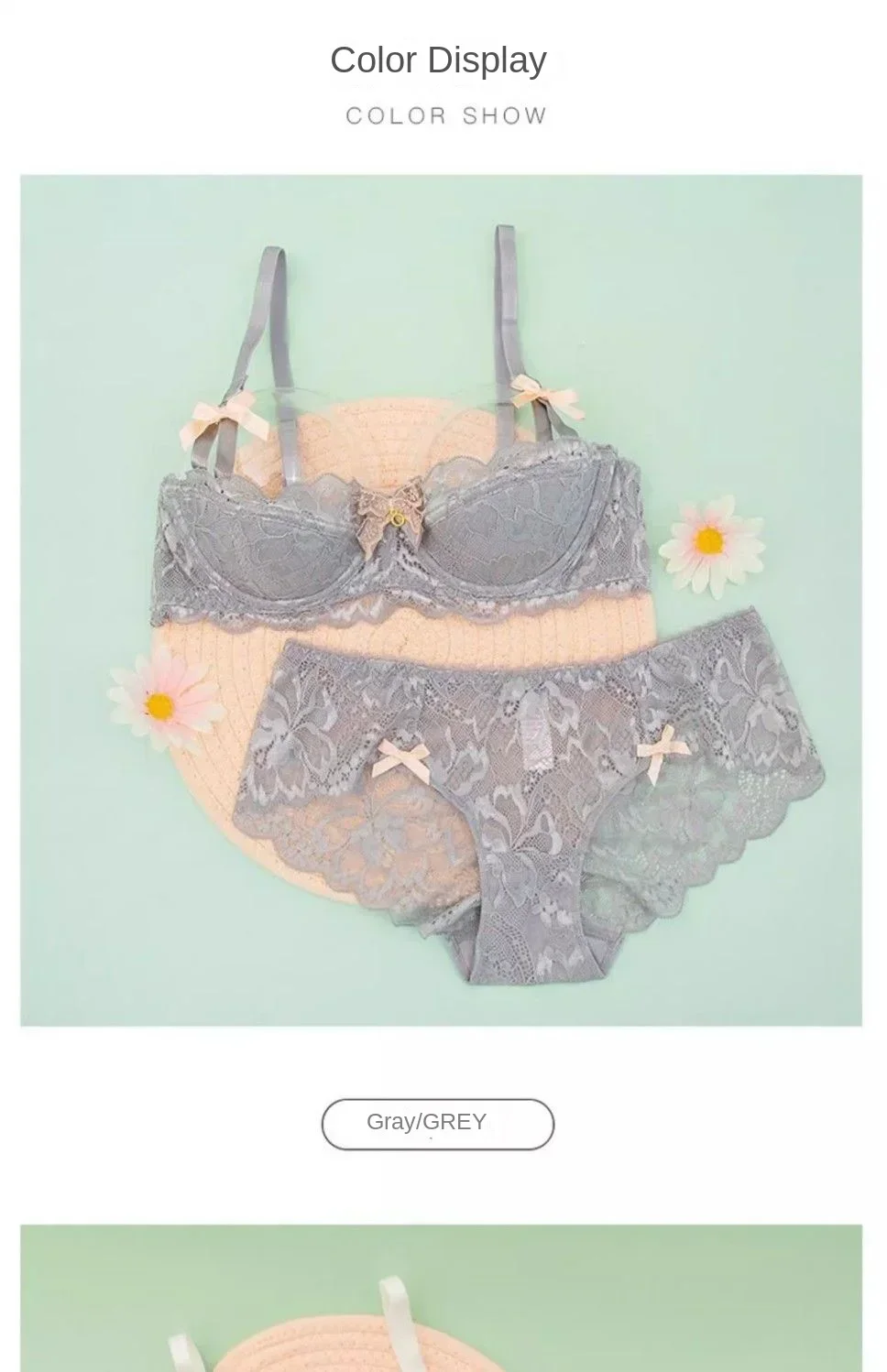 MOYISU 1/2 Ear AB Cup Pure Desire Girl Bra Set | Pull-up Bra Set With Bow Breathable French Lace Bra | Anti-Slip Cup Date Night
