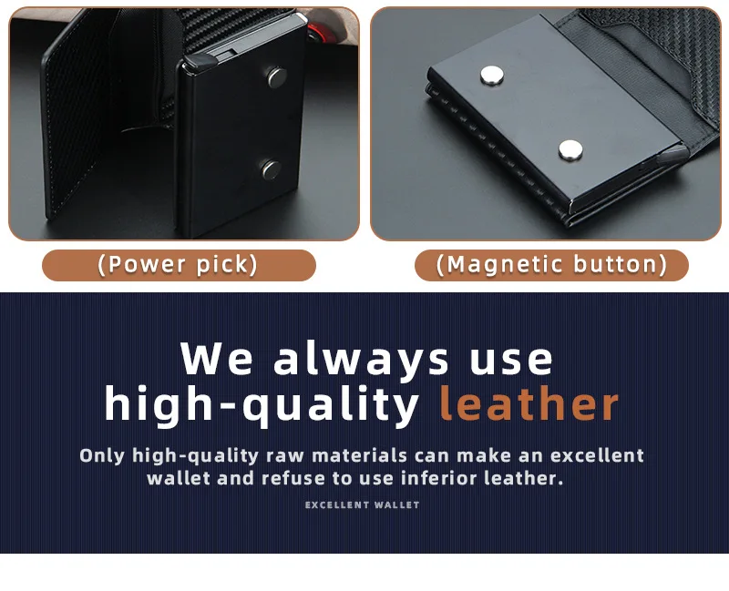 Magnet Rfid Blocking Credit Card Holder Case for Men Unisex Leather ID Bank Wallets with Magnetic Buckle Closer Small PU Purse