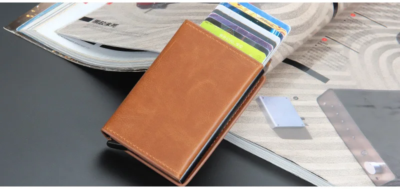 Magnet Rfid Blocking Credit Card Holder Case for Men Unisex Leather ID Bank Wallets with Magnetic Buckle Closer Small PU Purse