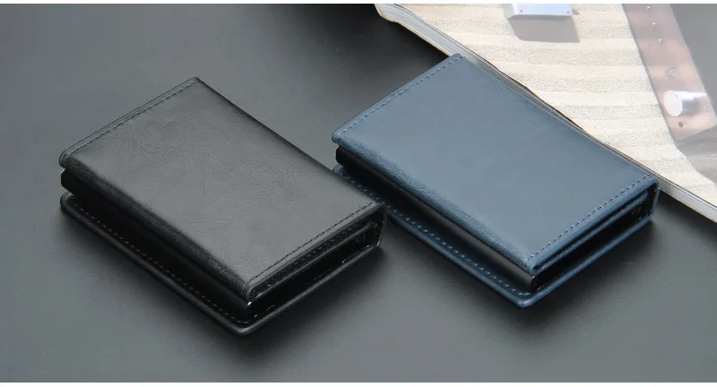 Magnet Rfid Blocking Credit Card Holder Case for Men Unisex Leather ID Bank Wallets with Magnetic Buckle Closer Small PU Purse