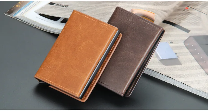 Magnet Rfid Blocking Credit Card Holder Case for Men Unisex Leather ID Bank Wallets with Magnetic Buckle Closer Small PU Purse