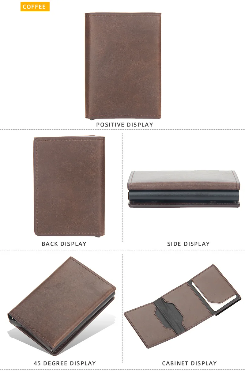 Magnet Rfid Blocking Credit Card Holder Case for Men Unisex Leather ID Bank Wallets with Magnetic Buckle Closer Small PU Purse