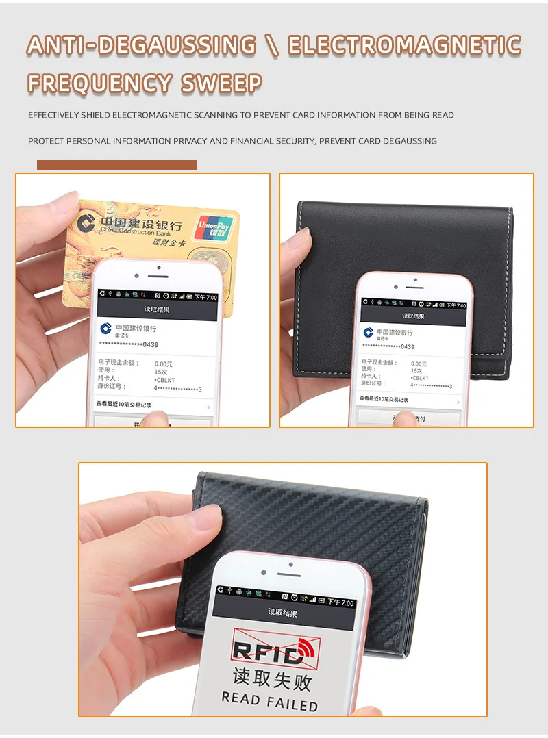 Magnet Rfid Blocking Credit Card Holder Case for Men Unisex Leather ID Bank Wallets with Magnetic Buckle Closer Small PU Purse