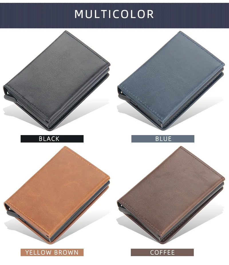 Magnet Rfid Blocking Credit Card Holder Case for Men Unisex Leather ID Bank Wallets with Magnetic Buckle Closer Small PU Purse