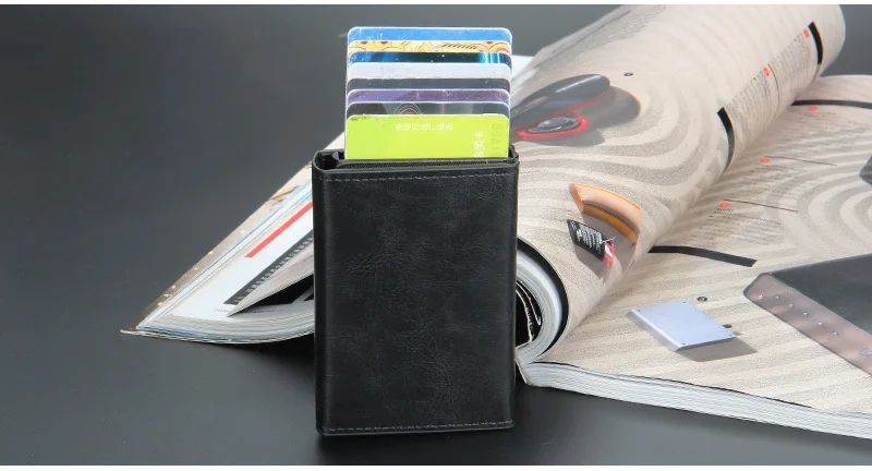 Magnet Rfid Blocking Credit Card Holder Case for Men Unisex Leather ID Bank Wallets with Magnetic Buckle Closer Small PU Purse