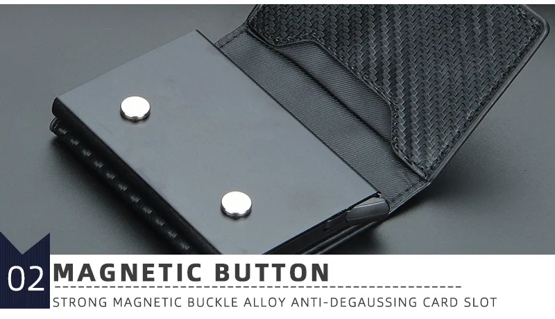 Magnet Rfid Blocking Credit Card Holder Case for Men Unisex Leather ID Bank Wallets with Magnetic Buckle Closer Small PU Purse