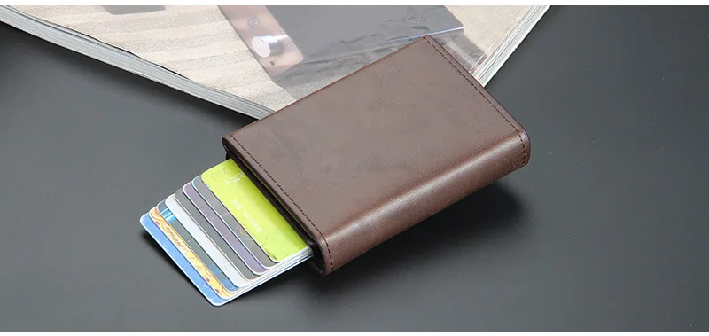 Magnet Rfid Blocking Credit Card Holder Case for Men Unisex Leather ID Bank Wallets with Magnetic Buckle Closer Small PU Purse