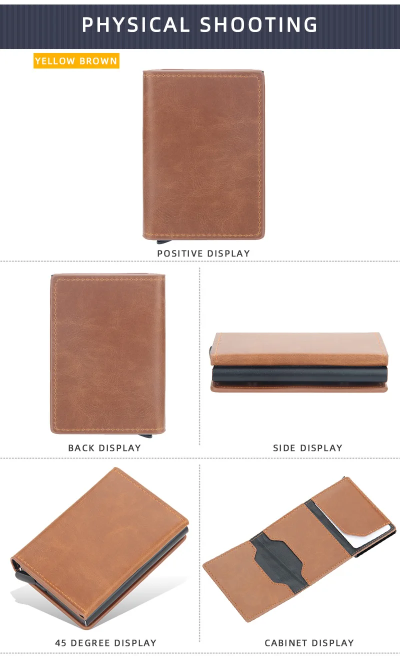 Magnet Rfid Blocking Credit Card Holder Case for Men Unisex Leather ID Bank Wallets with Magnetic Buckle Closer Small PU Purse
