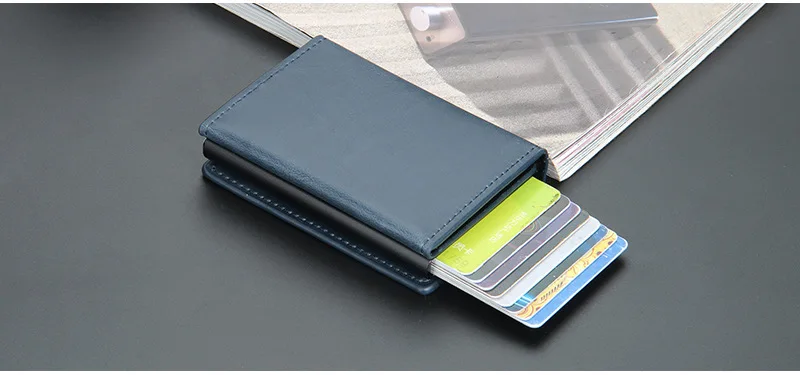 Magnet Rfid Blocking Credit Card Holder Case for Men Unisex Leather ID Bank Wallets with Magnetic Buckle Closer Small PU Purse