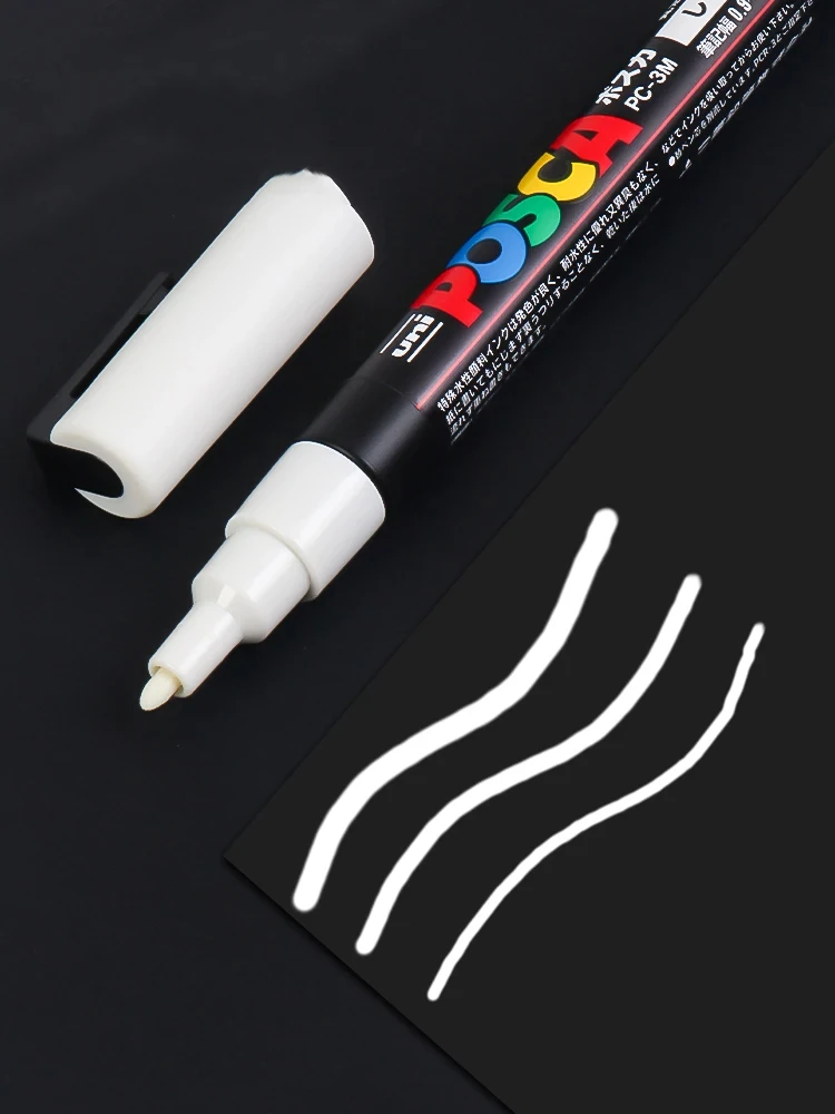 3pc UNI POSCA Marker Pen,White rotulador permanente Black Acrylic Graffiti PC 1M 3M 5M POP Pen For Glass Ceramic Leather Fabric
