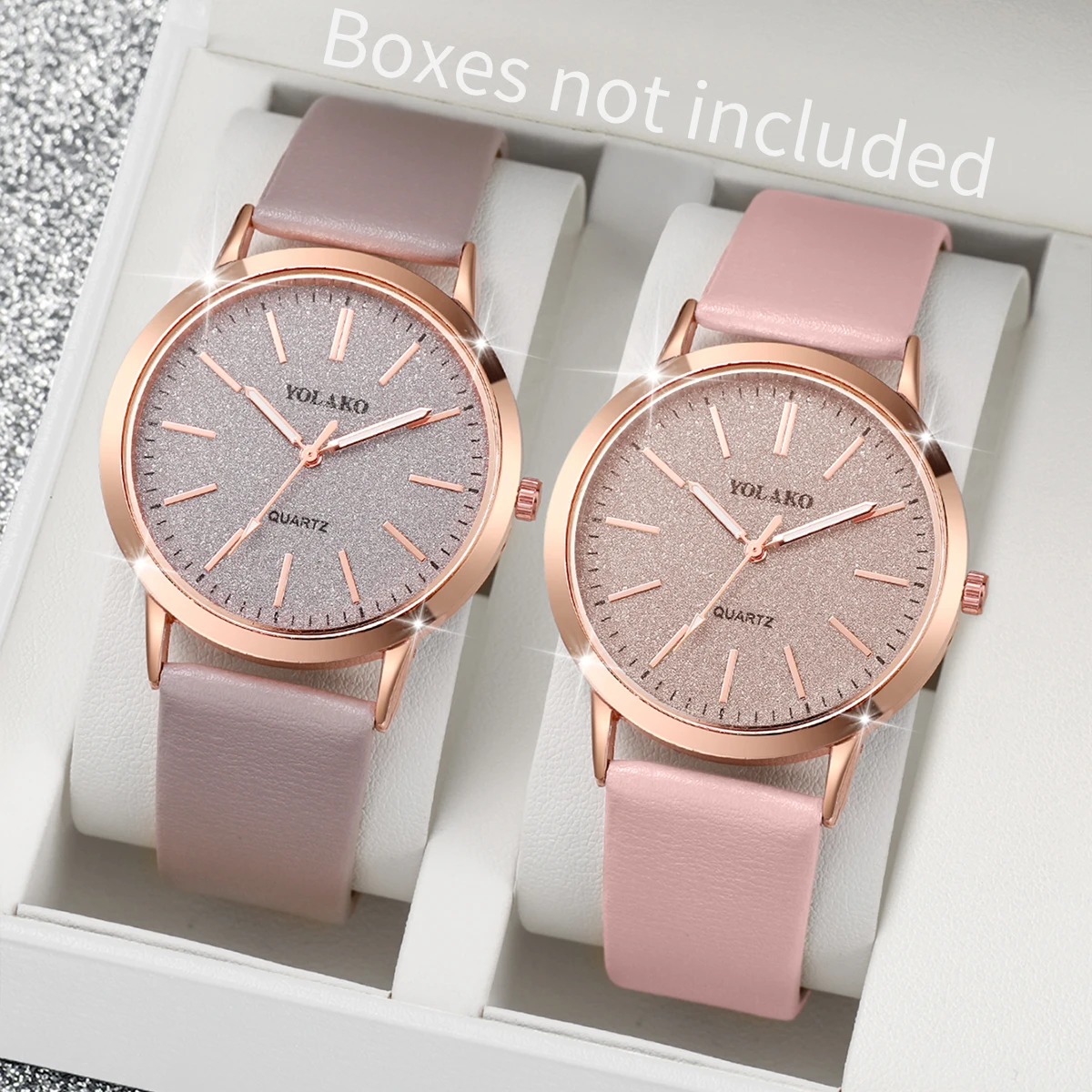 2PCS/Set Women's Watches Fashion Matting Dial Leather Band Analog Quartz Watch Set(Without Box)