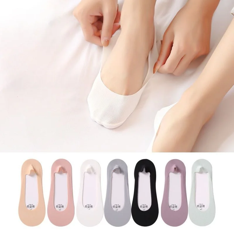 Women Summer Silicone Non-slip No Show Socks Invisible Ultra-thin Ice Silk Boat Sock Japanese JK Breathable Casual Elastic Socks