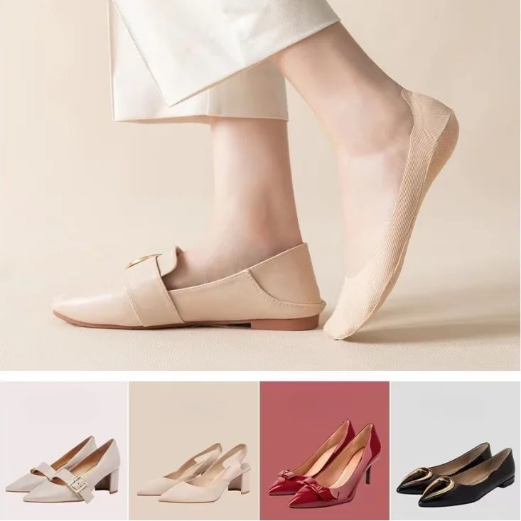 Women Summer Silicone Non-slip No Show Socks Invisible Ultra-thin Ice Silk Boat Sock Japanese JK Breathable Casual Elastic Socks