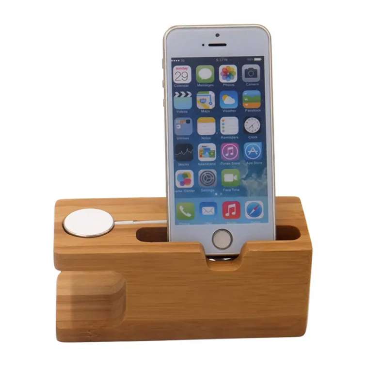 Wooden Charging Dock Station for Mobile Phone Holder Stand Bamboo Charger Stand Base For Apple Watch series and For iphone