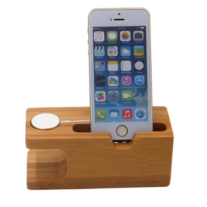 Wooden Charging Dock Station for Mobile Phone Holder Stand Bamboo Charger Stand Base For Apple Watch series and For iphone