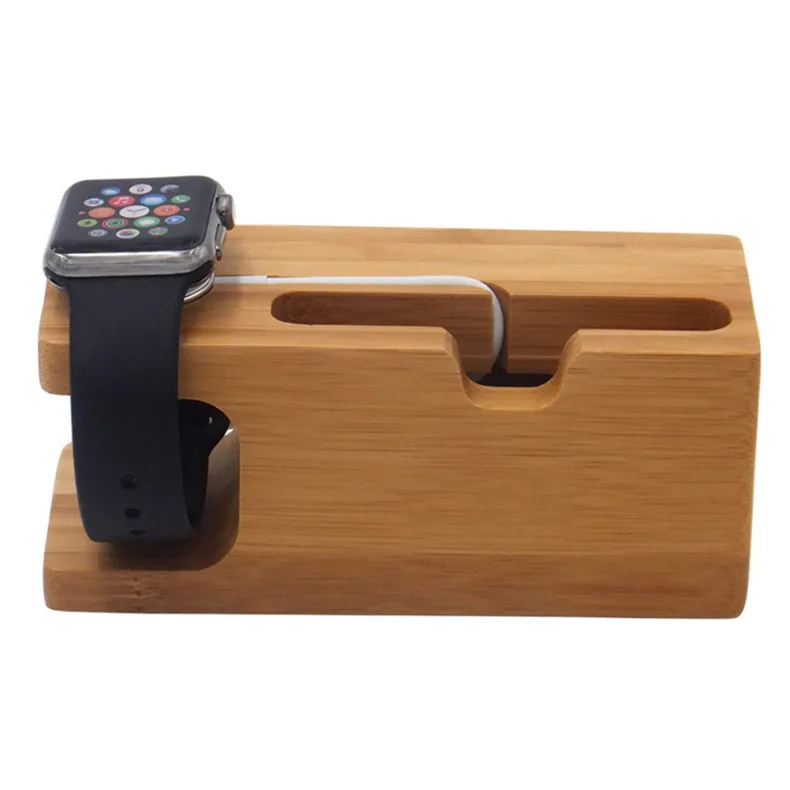 Wooden Charging Dock Station for Mobile Phone Holder Stand Bamboo Charger Stand Base For Apple Watch series and For iphone