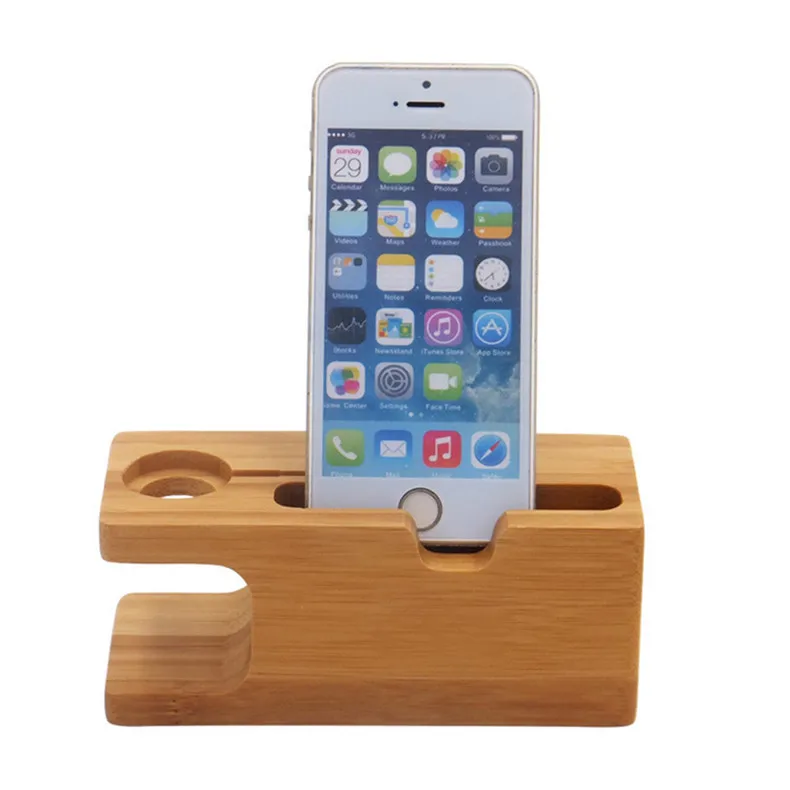 Wooden Charging Dock Station for Mobile Phone Holder Stand Bamboo Charger Stand Base For Apple Watch series and For iphone