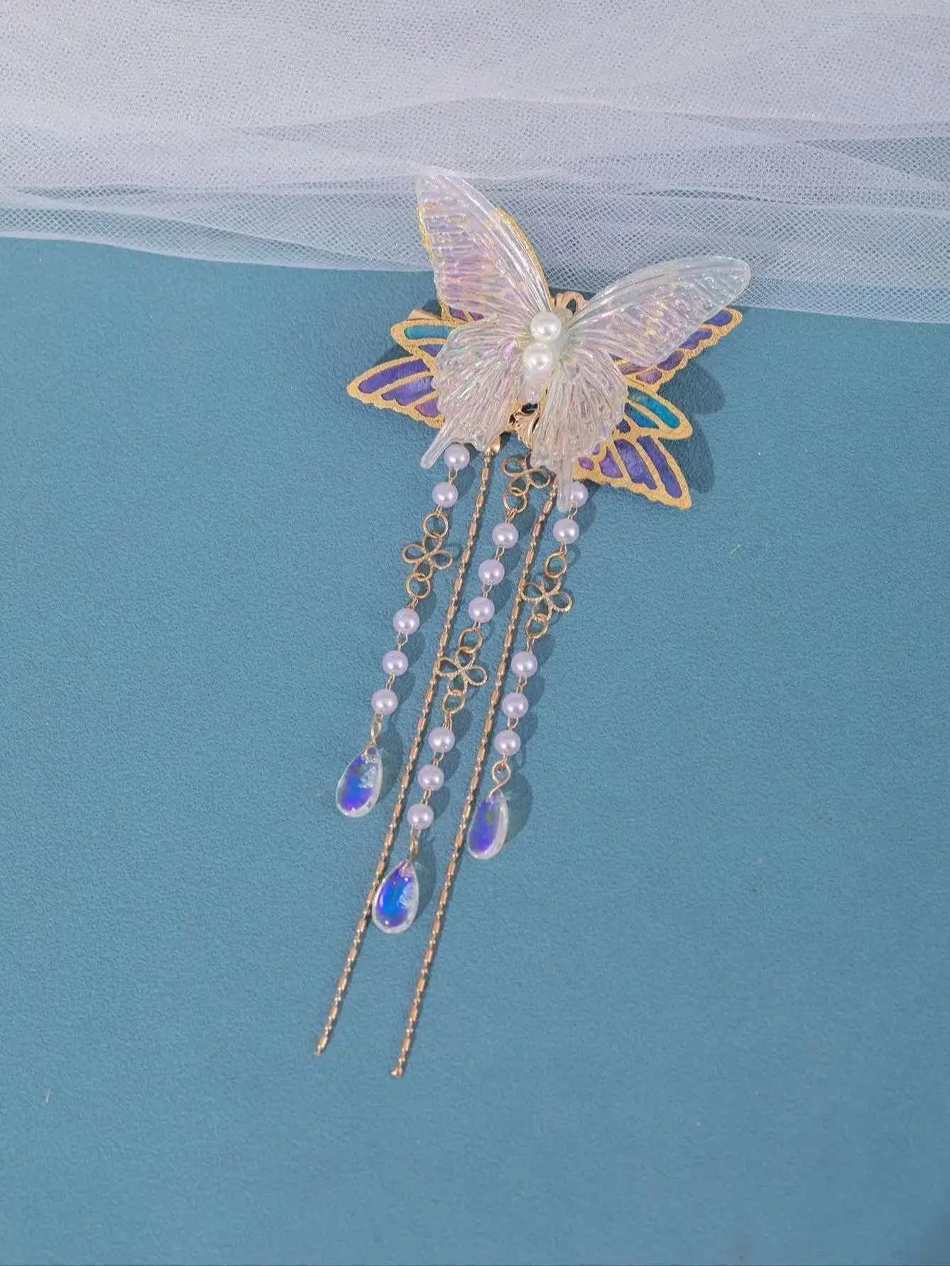 Fashion Crystal Pearl Tassel Butterfly For Women Bride Jewelry Wedding Hair Accessories Head Claws Clips