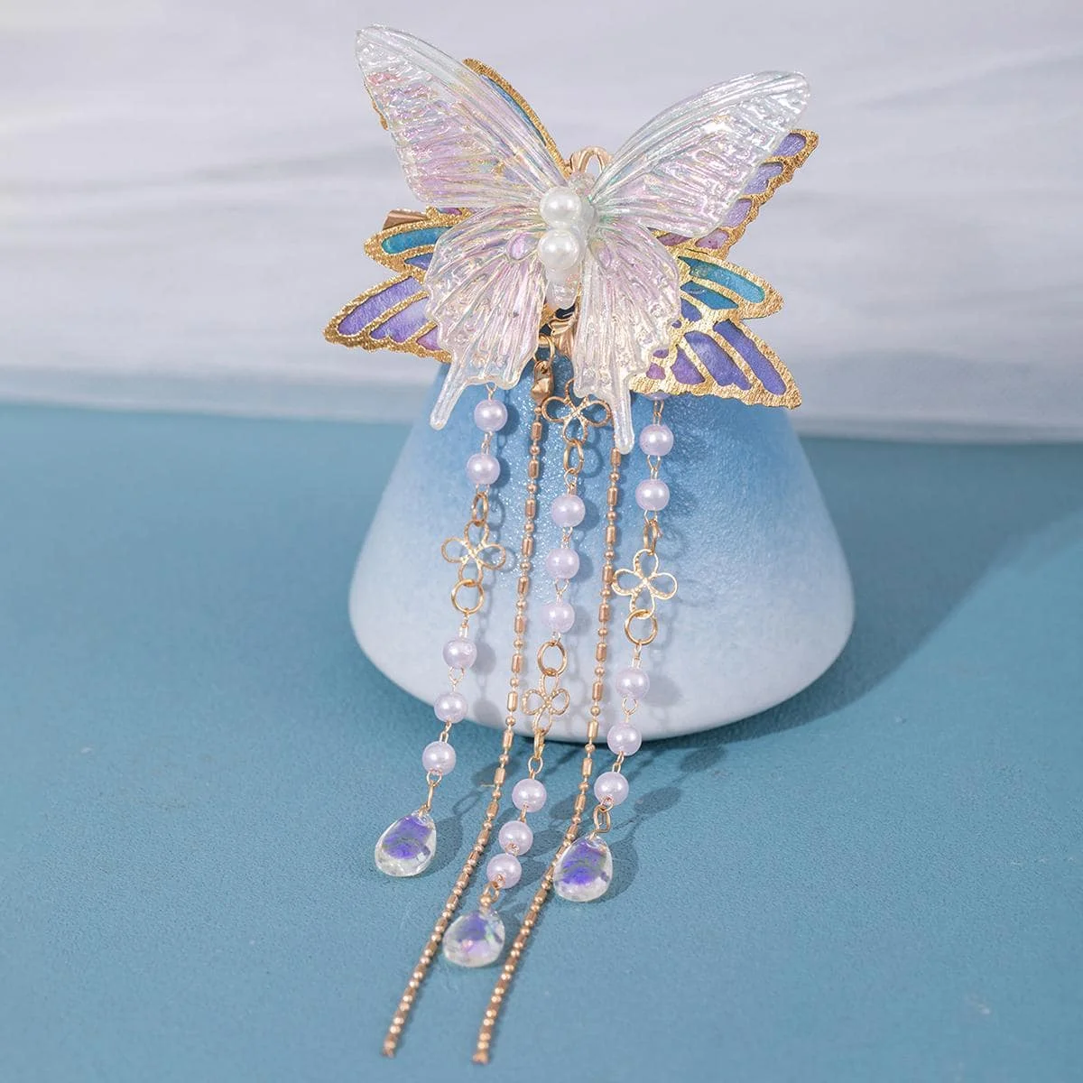 Fashion Crystal Pearl Tassel Butterfly For Women Bride Jewelry Wedding Hair Accessories Head Claws Clips
