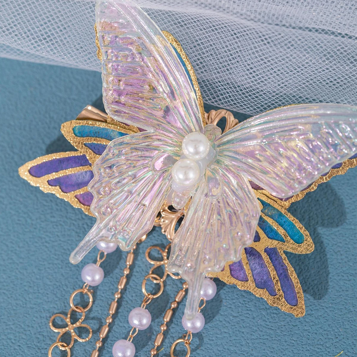 Fashion Crystal Pearl Tassel Butterfly For Women Bride Jewelry Wedding Hair Accessories Head Claws Clips