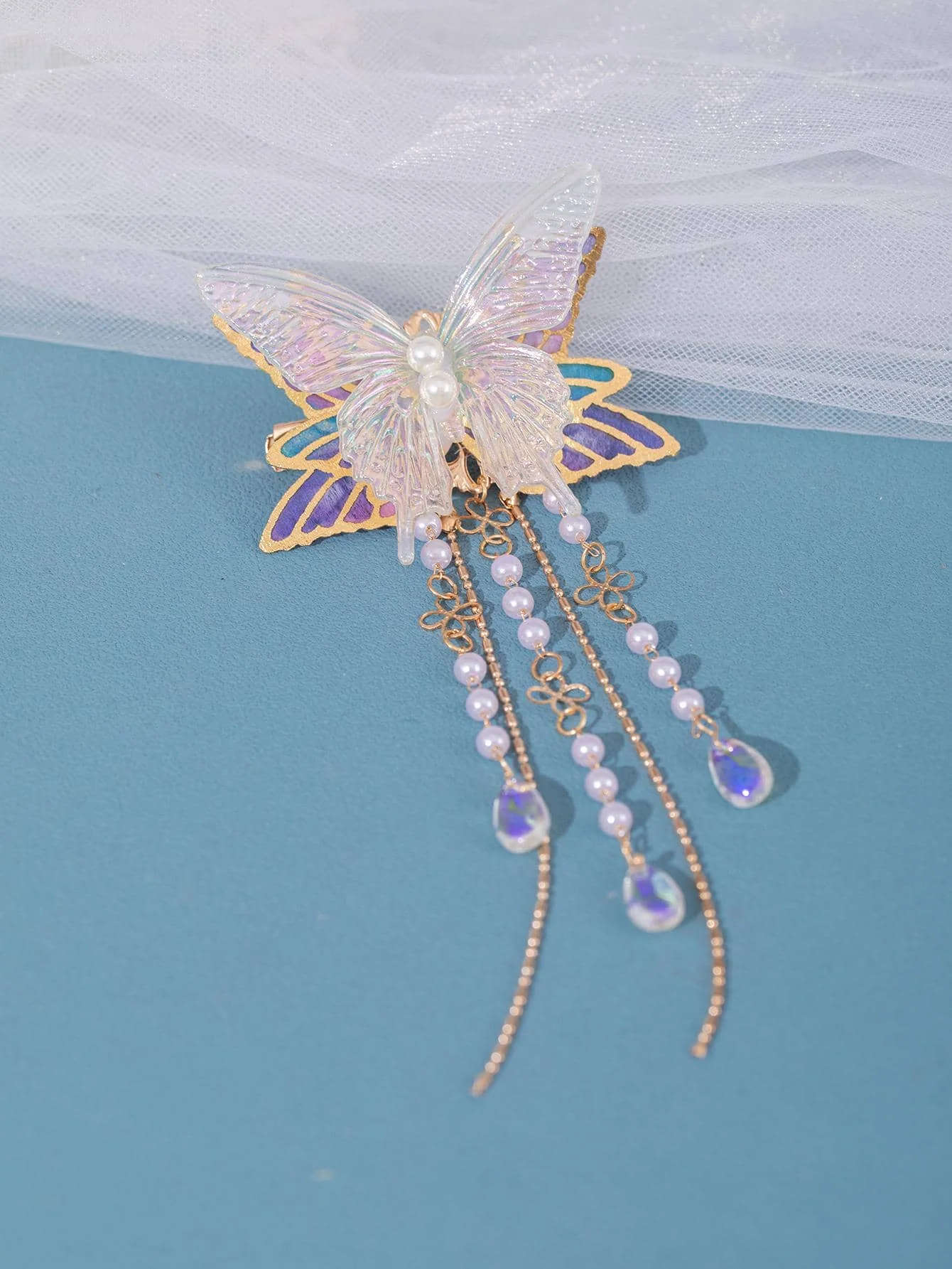 Fashion Crystal Pearl Tassel Butterfly For Women Bride Jewelry Wedding Hair Accessories Head Claws Clips