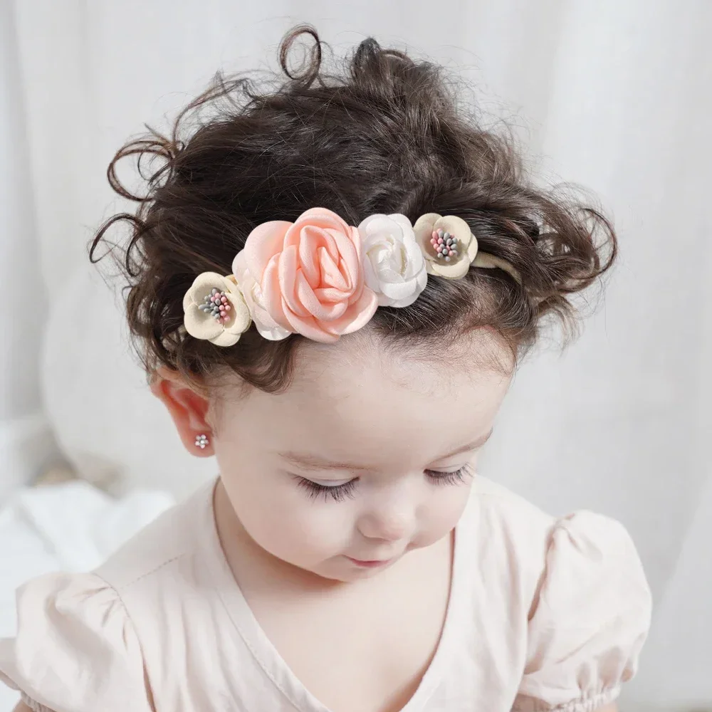5Pcs/lot Baby Elastic Nylon Headband Newborn Lovely Flower Lace Bow Head Band for Girl Infant Toddler Soft Babe Hair Accessories