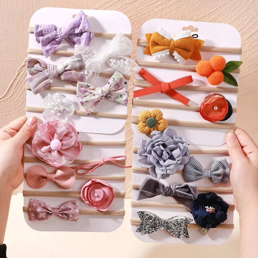 5Pcs/lot Baby Elastic Nylon Headband Newborn Lovely Flower Lace Bow Head Band for Girl Infant Toddler Soft Babe Hair Accessories