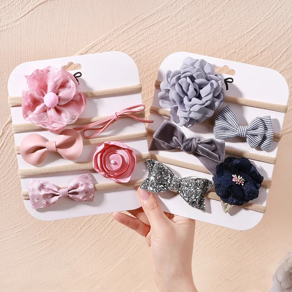 5Pcs/lot Baby Elastic Nylon Headband Newborn Lovely Flower Lace Bow Head Band for Girl Infant Toddler Soft Babe Hair Accessories