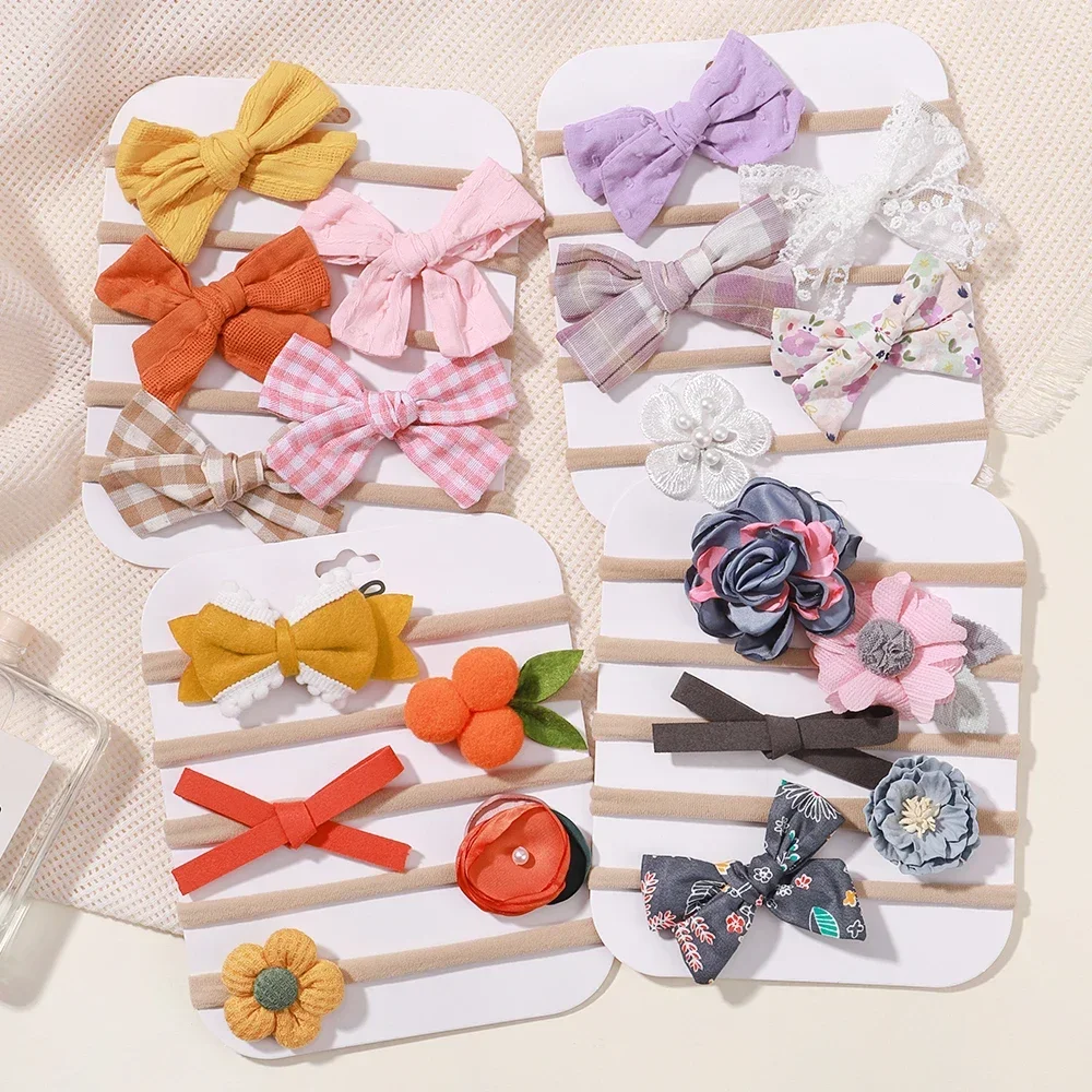5Pcs/lot Baby Elastic Nylon Headband Newborn Lovely Flower Lace Bow Head Band for Girl Infant Toddler Soft Babe Hair Accessories