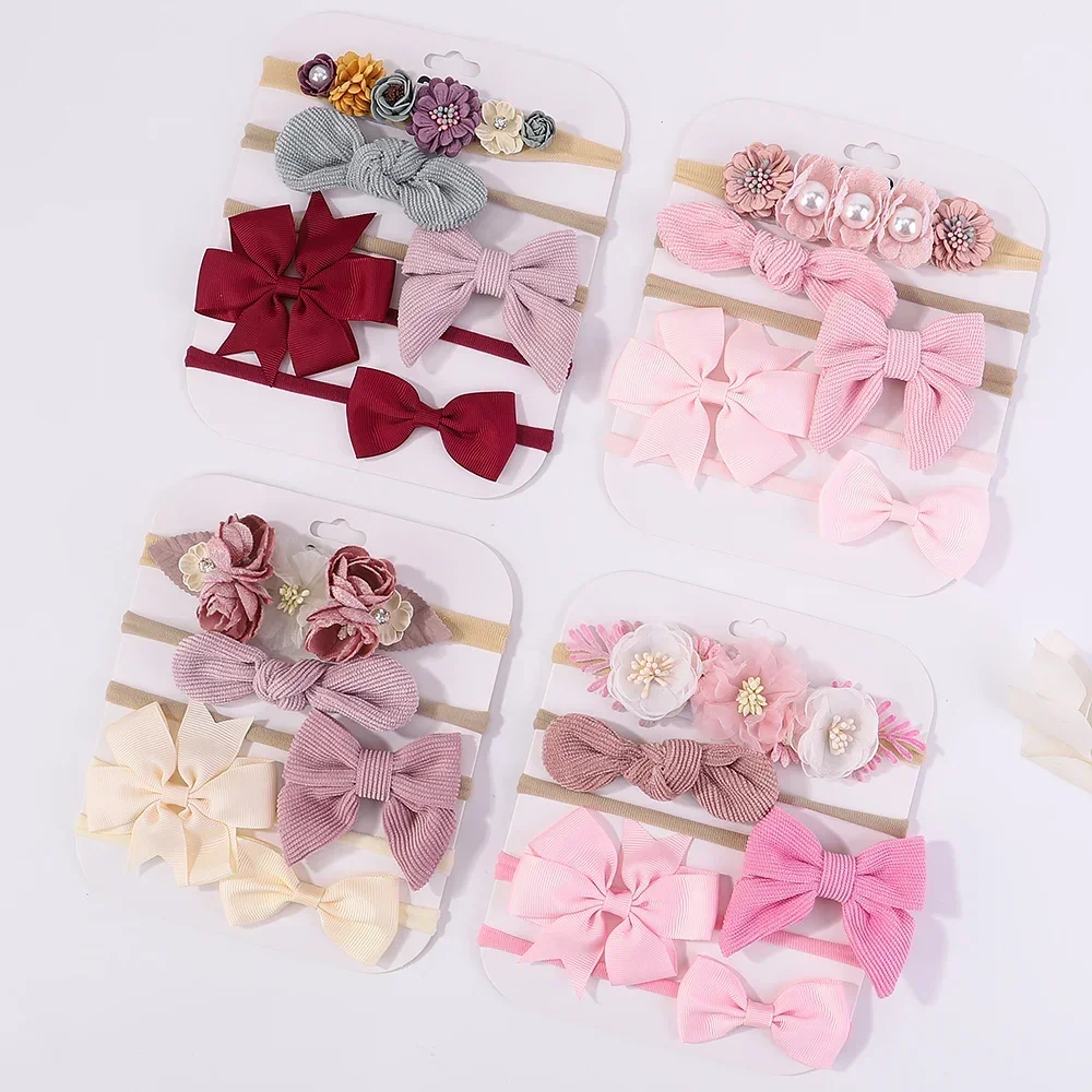 5Pcs/lot Baby Elastic Nylon Headband Newborn Lovely Flower Lace Bow Head Band for Girl Infant Toddler Soft Babe Hair Accessories