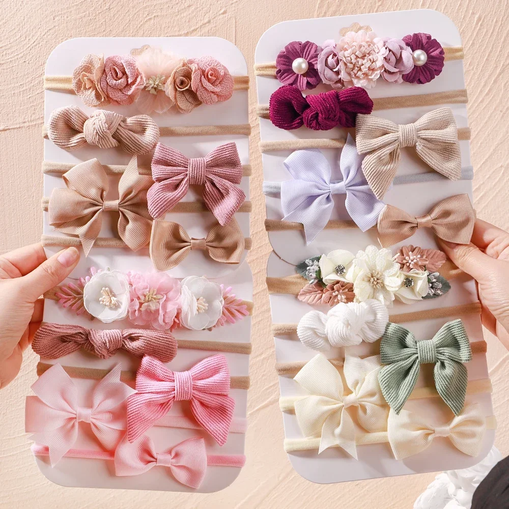 5Pcs/lot Baby Elastic Nylon Headband Newborn Lovely Flower Lace Bow Head Band for Girl Infant Toddler Soft Babe Hair Accessories