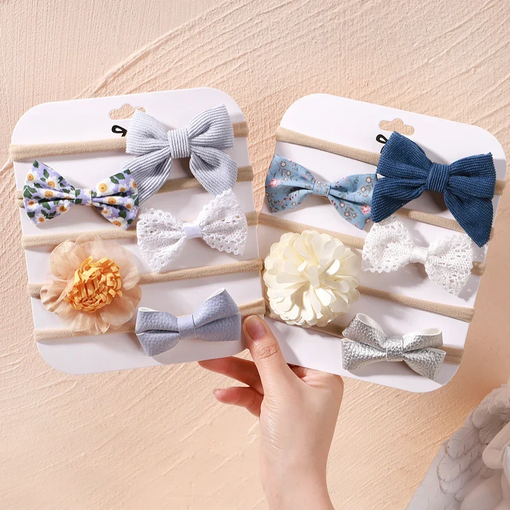 5Pcs/lot Baby Elastic Nylon Headband Newborn Lovely Flower Lace Bow Head Band for Girl Infant Toddler Soft Babe Hair Accessories