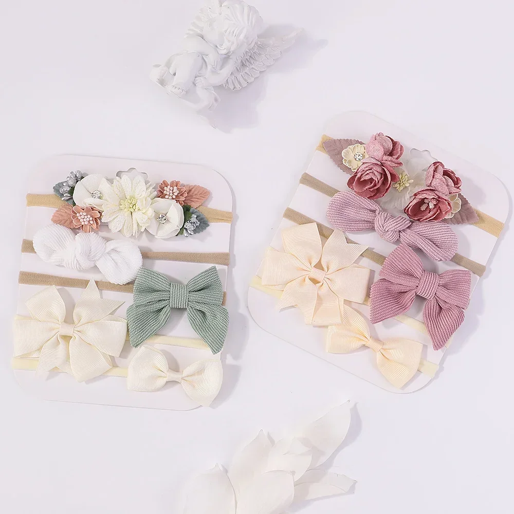 5Pcs/lot Baby Elastic Nylon Headband Newborn Lovely Flower Lace Bow Head Band for Girl Infant Toddler Soft Babe Hair Accessories