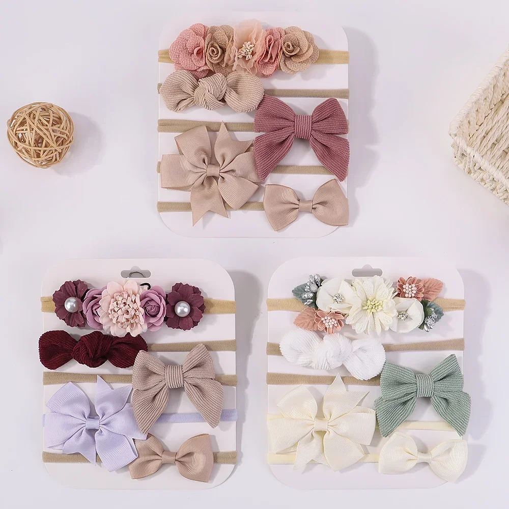 5Pcs/lot Baby Elastic Nylon Headband Newborn Lovely Flower Lace Bow Head Band for Girl Infant Toddler Soft Babe Hair Accessories