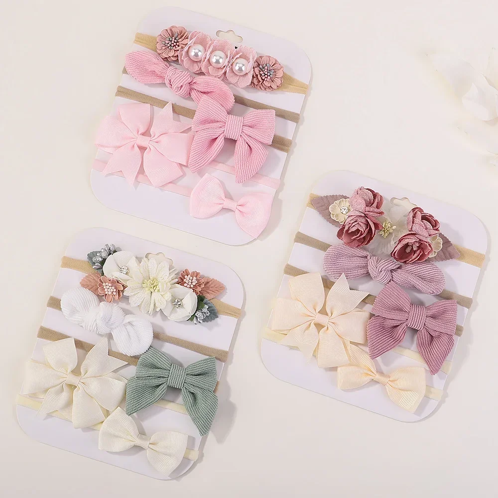 5Pcs/lot Baby Elastic Nylon Headband Newborn Lovely Flower Lace Bow Head Band for Girl Infant Toddler Soft Babe Hair Accessories