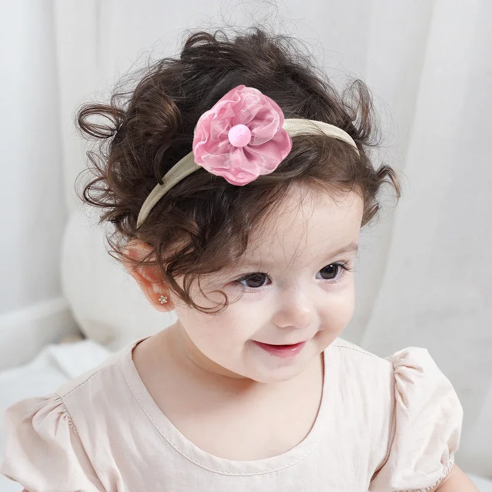 5Pcs/lot Baby Elastic Nylon Headband Newborn Lovely Flower Lace Bow Head Band for Girl Infant Toddler Soft Babe Hair Accessories