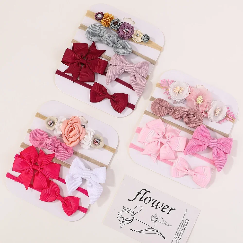 5Pcs/lot Baby Elastic Nylon Headband Newborn Lovely Flower Lace Bow Head Band for Girl Infant Toddler Soft Babe Hair Accessories