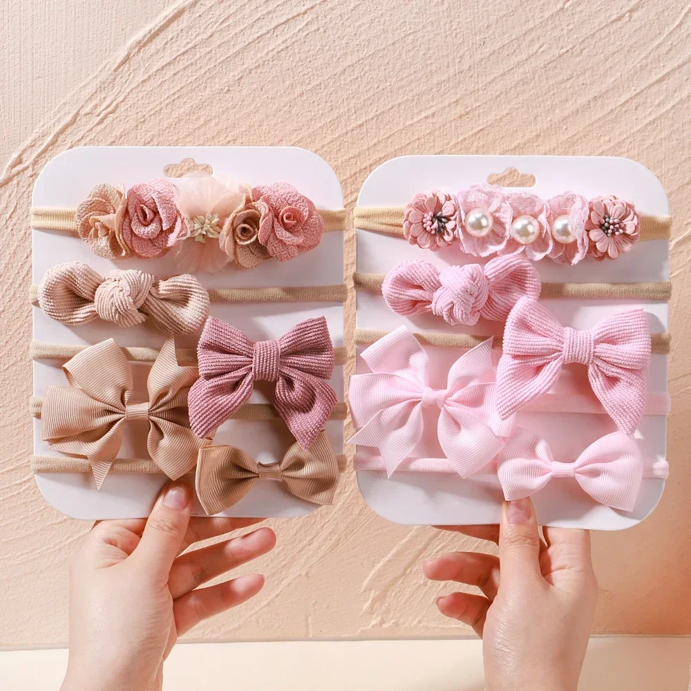 5Pcs/lot Baby Elastic Nylon Headband Newborn Lovely Flower Lace Bow Head Band for Girl Infant Toddler Soft Babe Hair Accessories