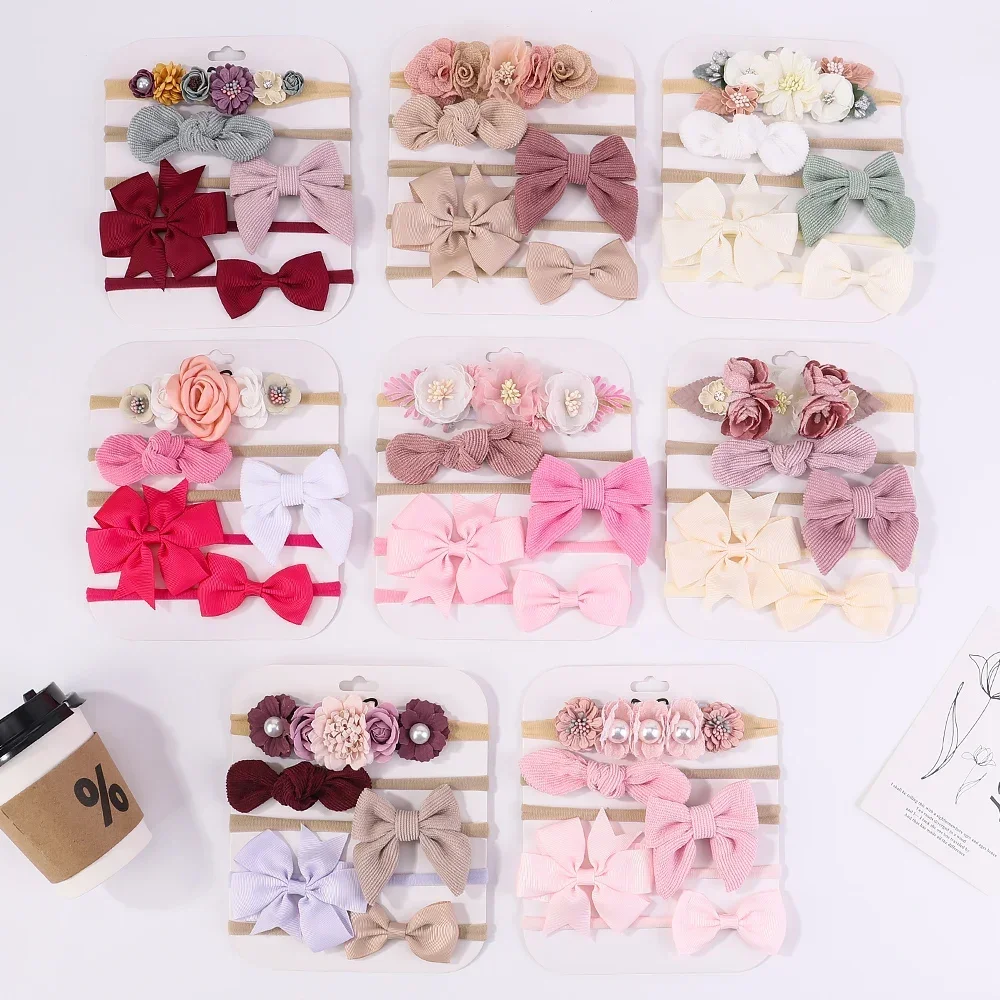 5Pcs/lot Baby Elastic Nylon Headband Newborn Lovely Flower Lace Bow Head Band for Girl Infant Toddler Soft Babe Hair Accessories