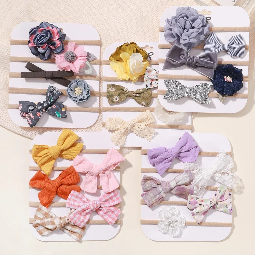 5Pcs/lot Baby Elastic Nylon Headband Newborn Lovely Flower Lace Bow Head Band for Girl Infant Toddler Soft Babe Hair Accessories